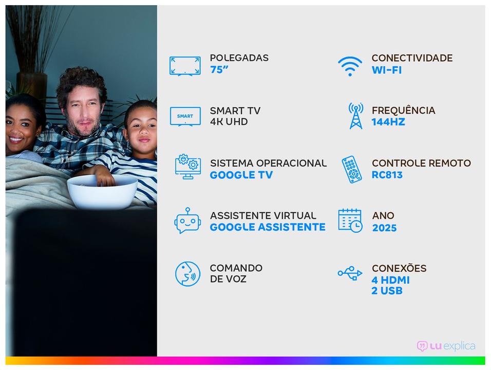 Smart TV 75" TCL 4K UHD MiniLED 75C7K 144Hz Google TV AiPQ Pro Google Assistente 4 HDMI - 1