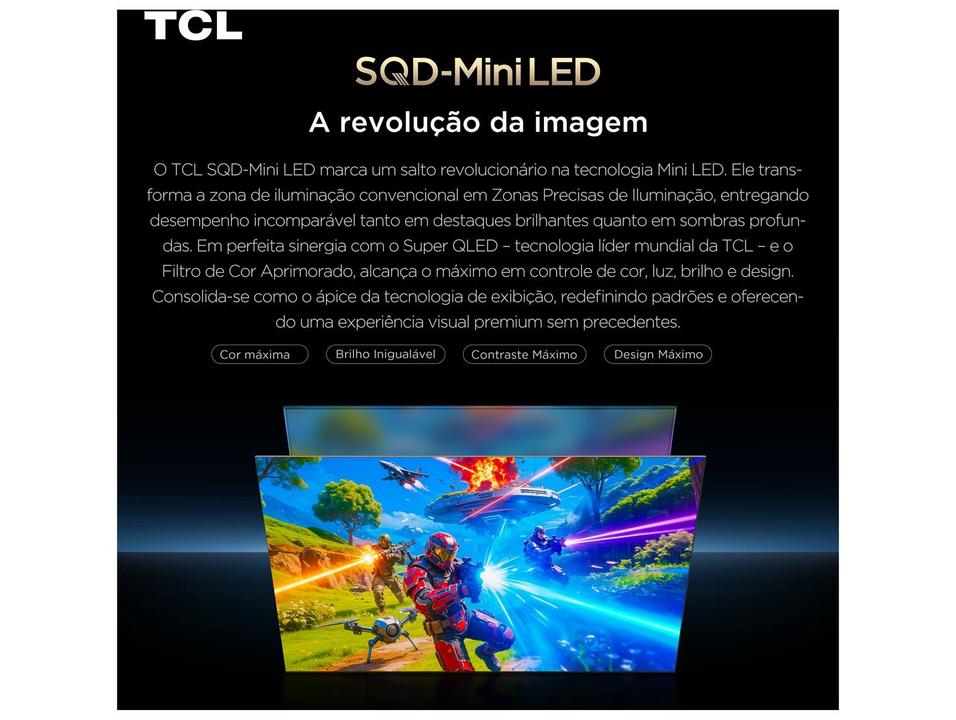 Smart TV 75" TCL 4K UHD SQD-Mini LED 75C7L Google TV 2026 - 2