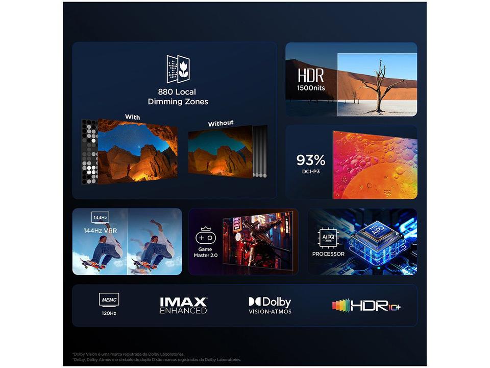 Smart TV 85" 4K UHD QLED Mini LED TCL 85C755 120Hz Wi-Fi Bluetooth 4 HDMI 2 USB - 9