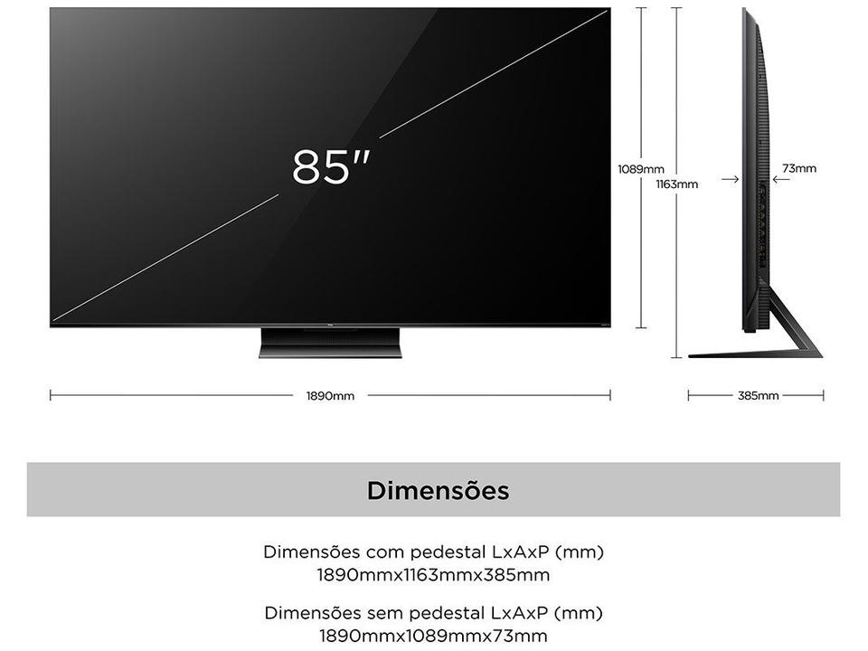 Smart TV 85" 4K UHD QLED Mini LED TCL 85C755 120Hz Wi-Fi Bluetooth 4 HDMI 2 USB - 12