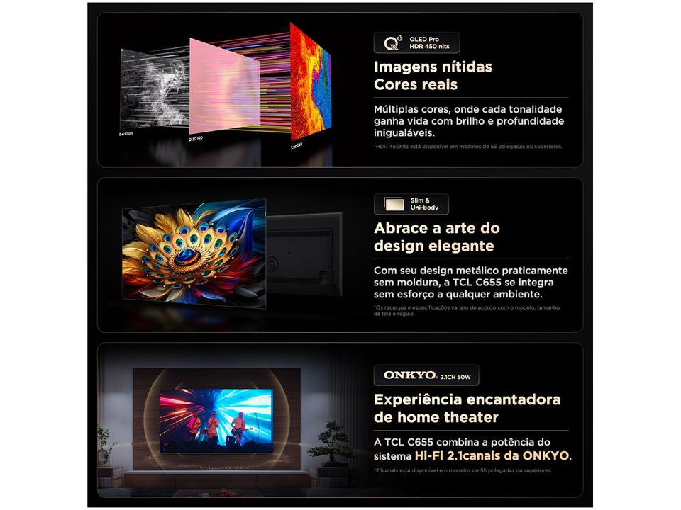 Smart TV 85” 4K UHD QLED TCL 85C655 Wi-Fi - 6