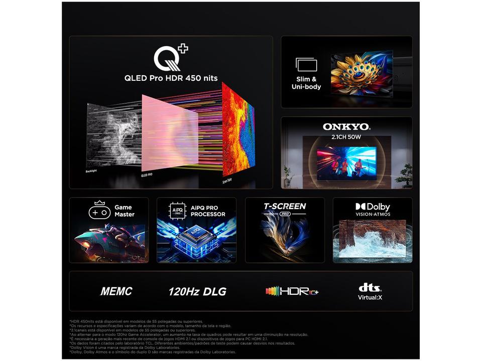 Smart TV 85” 4K UHD QLED TCL 85C655 Wi-Fi - 9