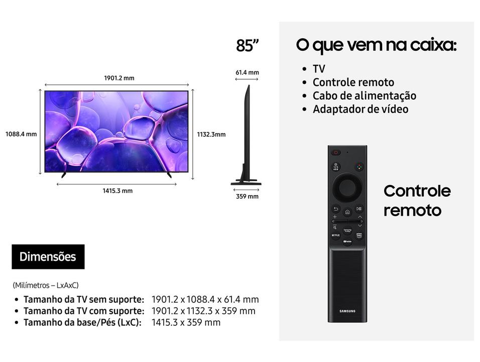 Smart TV 85" Samsung 4K Crystal UHD 85U8100F Tizen 3 HDMI - 6