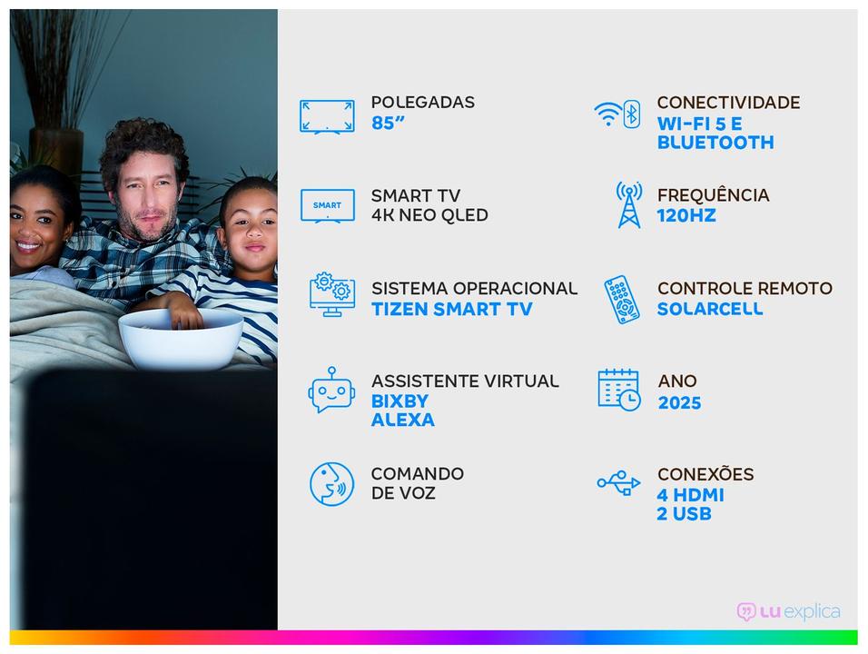 Smart TV 85" Samsung 4K Neo QLED QN85F QN85QN85FAGXZD 120Hz Tizen NQ4 AI Gen2 Bixby Alexa 4 HDMI - 1