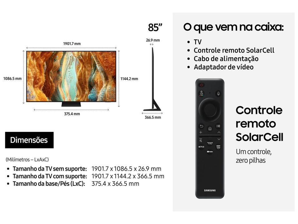 Smart TV 85" Samsung Ultra 4K Neo QLED Ultra QN70F QN85QN70FAGXZD 120Hz Tizen NQ4 AI Gen2 Bixby Alexa 4 HDMI - 6
