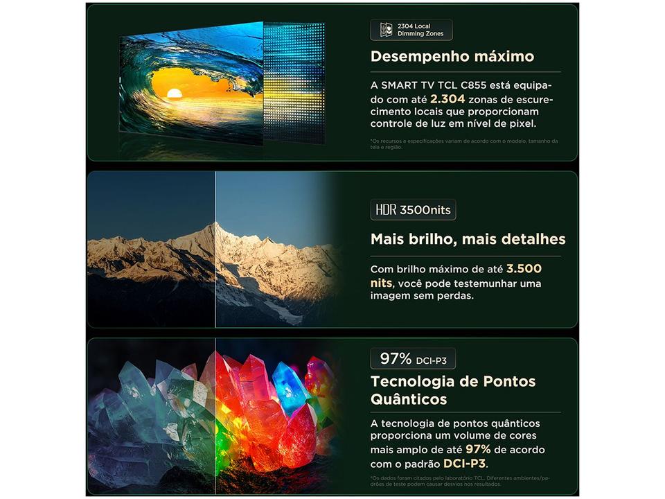 Smart TV 85" TCL 4K QD-Mini LED Ultra Premium C855 120Hz Android AiPQ Pro Google Assistente 4 HDMI - 4