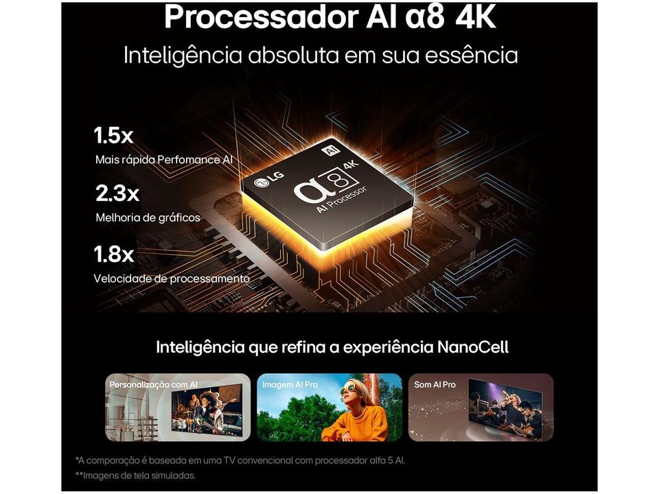 Smart TV 86" 4K LG NanoCell 86NANO80T Processador a8 AI Painel 120Hz FreeSync Alexa/Chromecast integrado webOS 24 Controle Smart Magi - 7