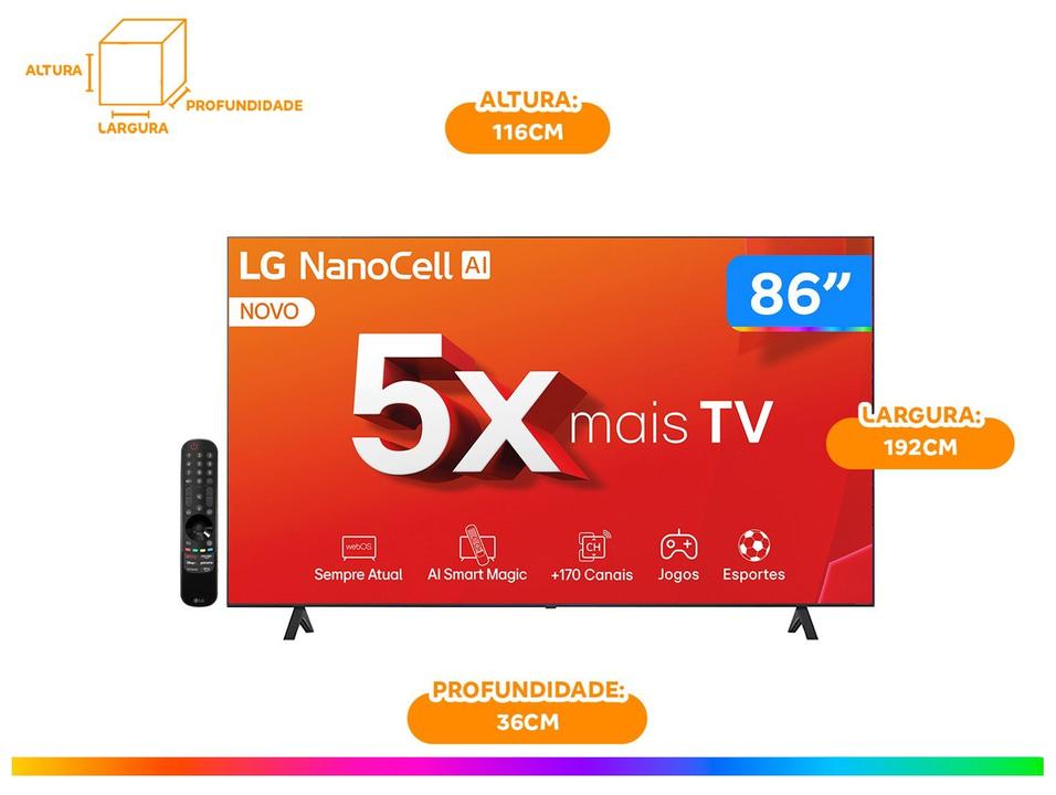 Smart TV 86" 4K LG NanoCell 86NANO80T Processador a8 AI Painel 120Hz FreeSync Alexa/Chromecast integrado webOS 24 Controle Smart Magi - 11