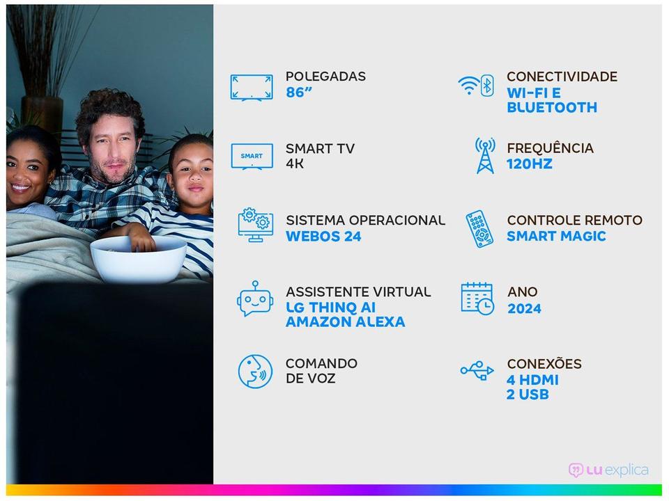 Smart TV 86" 4K LG NanoCell 86NANO80T Processador a8 AI Painel 120Hz FreeSync Alexa/Chromecast integrado webOS 24 Controle Smart Magi - 1