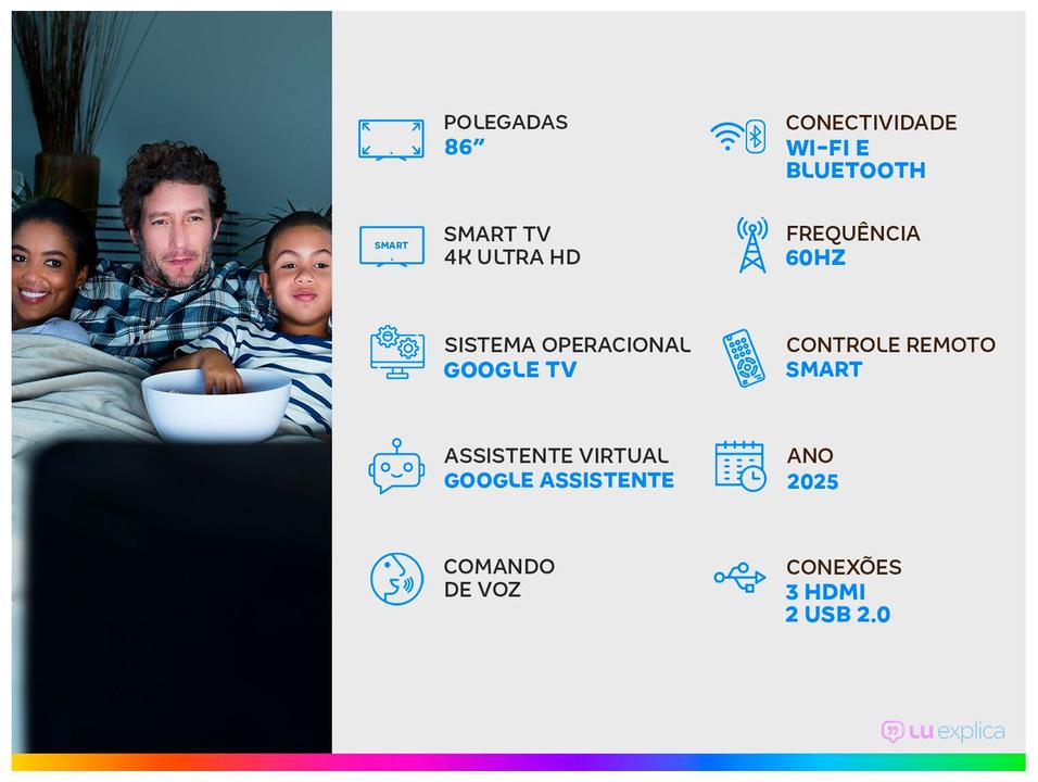 Smart TV 86" Philips DLED 7019 86PUG7019/78 Google TV Quad Core Google Assistente 3 HDMI 2 USB - 1