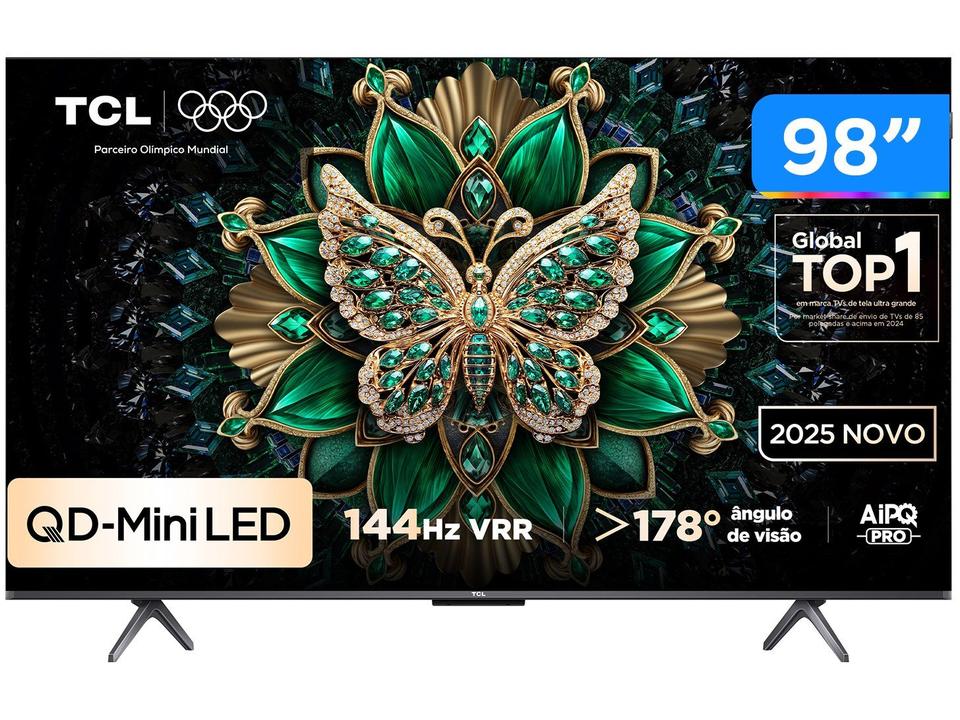Smart TV 98" TCL UHD 4K MINILED 98C6K 120Hz Google TV AiPQ Pro Google Assistente 4 HDMI 2 USB