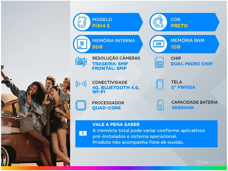 Smartphone Alcatel PIXI4 5 8GB Preto Dual Chip 3G - 1
