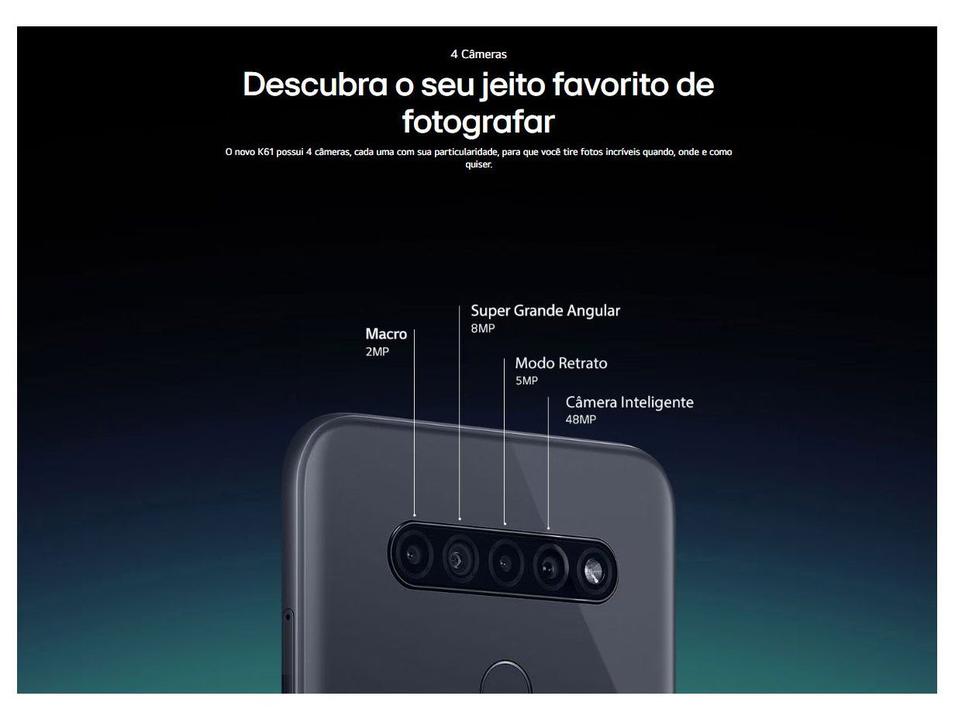 Smartphone LG K61 128GB Branco 4G Octa-Core - 4GB RAM 6,53” Câm. Quádrupla + Selfie 16M - 3