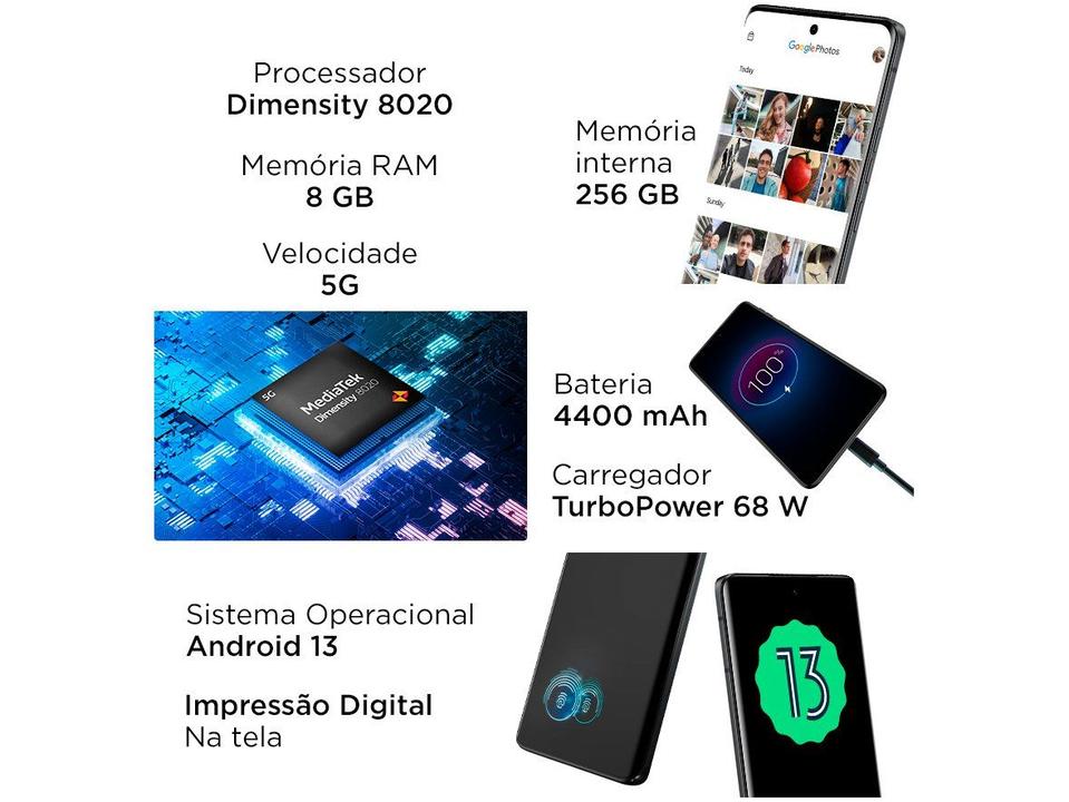 Smartphone Motorola Edge 40 256GB Preto 5G Dimensity Octa-Core 8GB RAM 6,55" Câm. Dupla + Selfie 32MP - 4