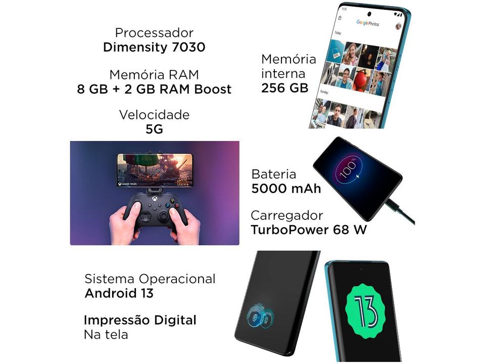 Smartphone Motorola Edge 40 Neo 256GB Caneel Bay 5G 8GB RAM 6,55" Câm. Dupla + Selfie 32MP Dual Chip - 4