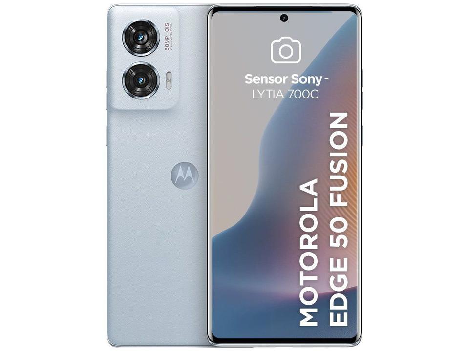 Smartphone Motorola Edge 50 Fusion 256GB Light Blue Vegan Leather 5G 8GB RAM 6,7" Câmera Sony Dupla Selfie 32MP Dual Chip - 5