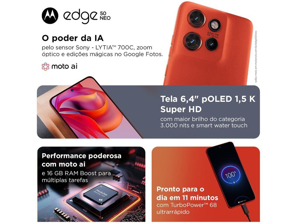 Smartphone Motorola Edge 50 Neo 256GB Grisaille (Cinza) 5G 16GB RAM 6,4" Câm. Tripla + Selfie 32MP - 5