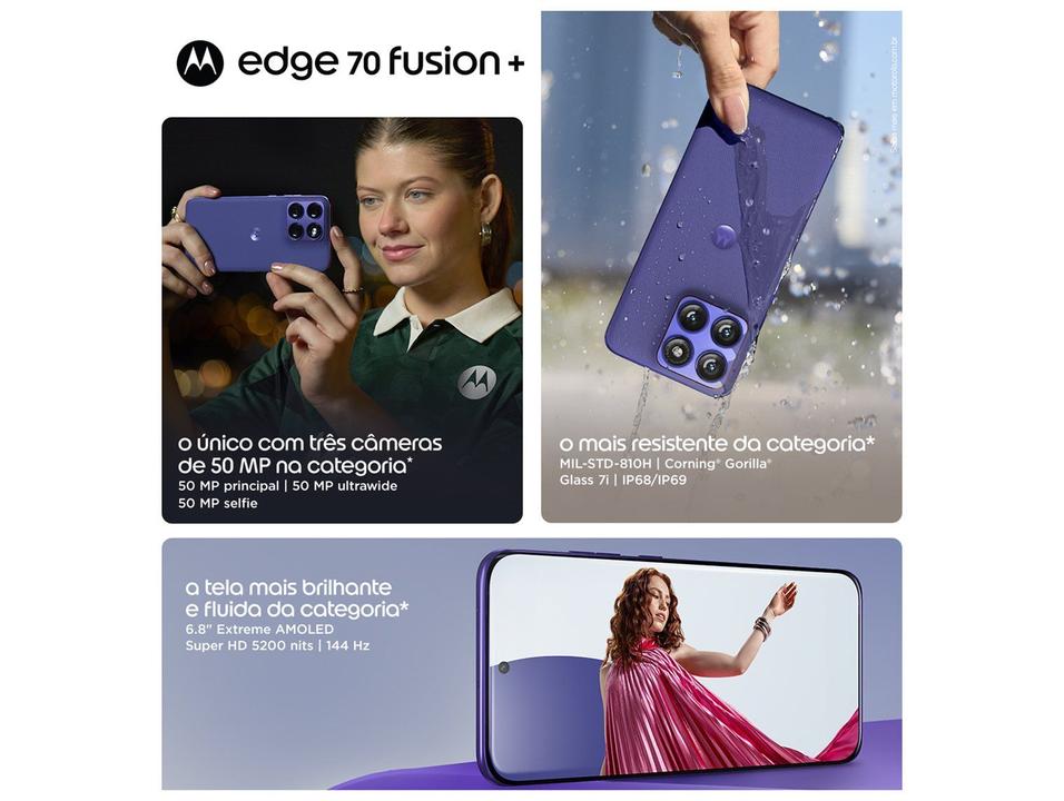 Smartphone Motorola Edge 70 Fusion+ 512GB 5G 12GB RAM+12GB RAM Boost Roxo 6,8" Câm. Tripla Selfie 50MP - 1