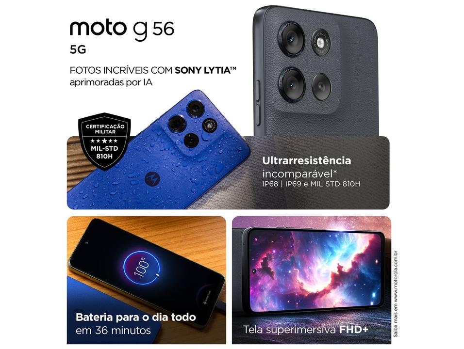 Smartphone Motorola G56 256GB Cinza 5G 8GB de RAM 6,7" Full HD+ Câm. Dupla + Selfie 32MP - 3