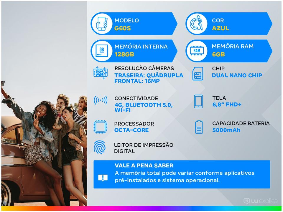 Smartphone Motorola G60s 128GB Azul 4G - 6GB RAM Tela 6,8” Câm. Quádrupla + Selfie 16MP - 1