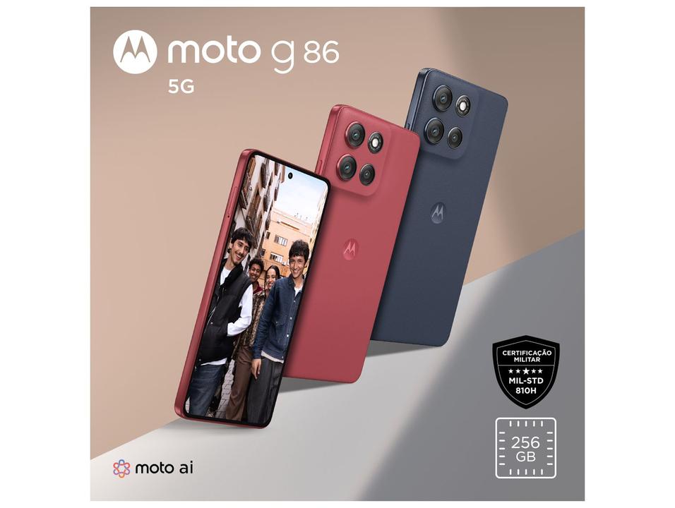 Smartphone Motorola G86 256GB Vermelho 5G 8GB+8GB RAM Boost Inteligente 6,7" Câm. Dupla + Selfie 32MP - 3