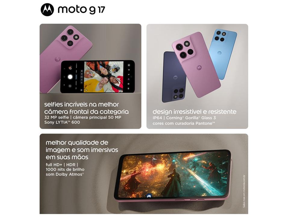 Smartphone Motorola Moto G17 4G 128GB 12GB (4GB RAM + 8GB RAM Boost) Câmera 50MP Sony Lytia 600 Tela FHD+ 60Hz Bateria 5200 mAh - 4