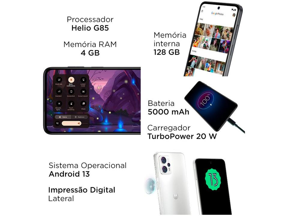 Smartphone Motorola Moto G23 128GB Branco 4G Octa-Core 4GB RAM 6,5" Câm. Tripla + Selfie 16MP Dual Chip - 4