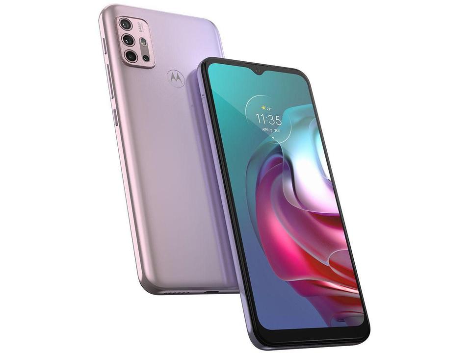 Smartphone Motorola Moto G30 128GB White Lilac 4G - 4GB RAM Tela 6,5” Câm. Quádrupla + Selfie 13M - 14