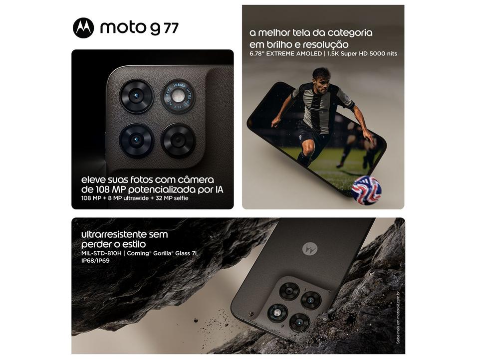 Smartphone Motorola Moto G77 5G 256GB 24GB (8GB RAM + 16GB RAM Boost) Câmera 108MP Ultra-Pixel Tela 1.5K Extreme Amoled 120Hz Ultrarresistente - 4