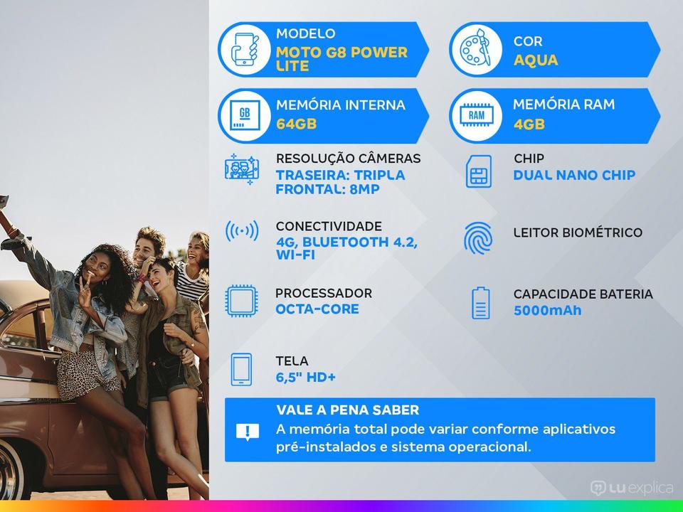 Smartphone Motorola Moto G8 Power Lite 64GB Azul - 4G Octa-Core 4GB RAM 6,5” Câm. Tripla + Selfie 8MP - 1