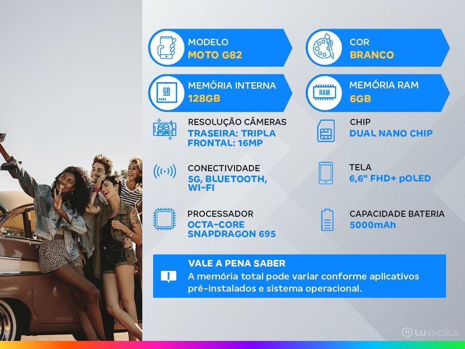 Smartphone Motorola Moto G82 128GB Branco 5G Octa-Core 6GB RAM 6,6” Câm. Tripla + Selfie 16M - 1