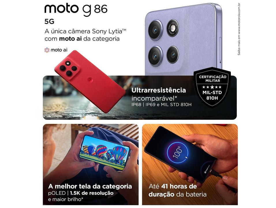 Smartphone Motorola Moto g86 512GB 5G 8GB RAM Verde Escuro 6,7" Câm. Dupla + Selfie 32MP - 5