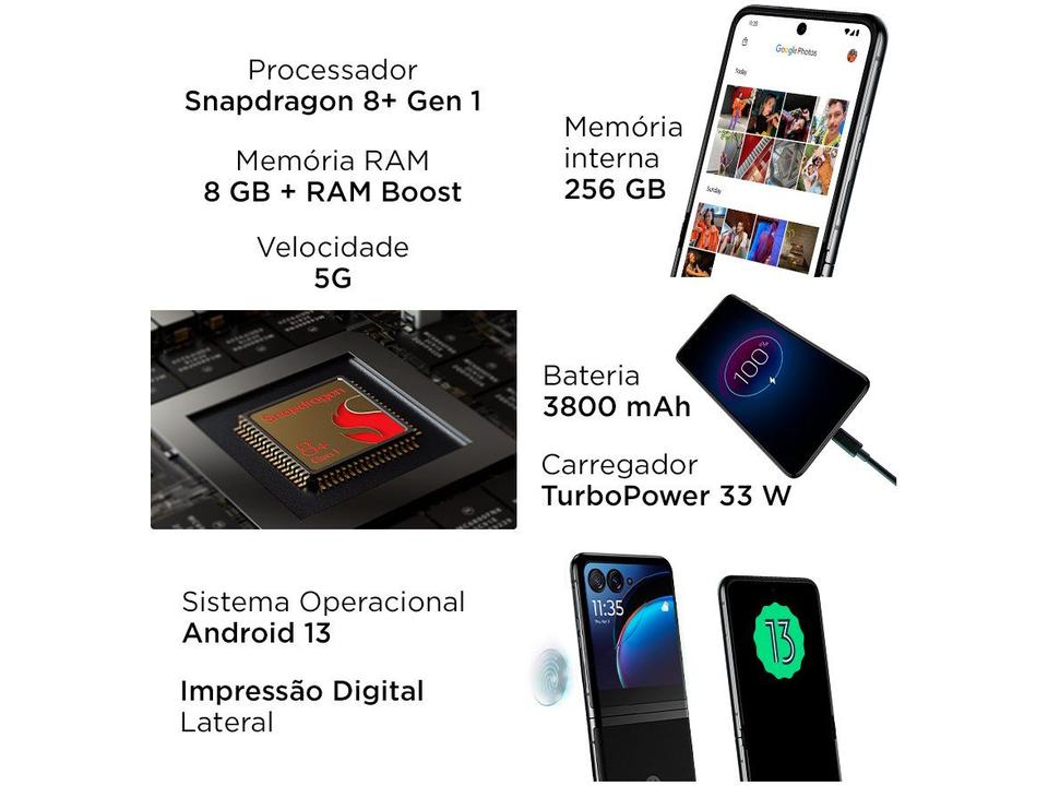 Smartphone Motorola Razr 40 Ultra 256GB Preto 5G Snapdragon Octa-Core 4GB RAM 6,9" Câm. Dupla + Selfie 32MP - 4