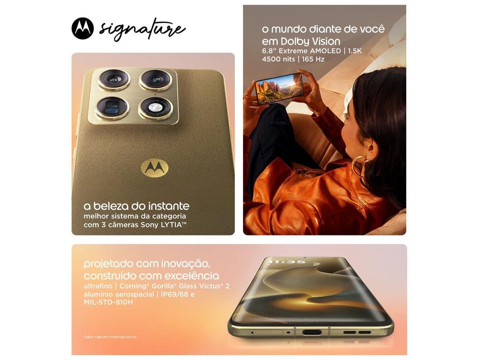 Smartphone Motorola Signature 5G 512GB 24GB (12GB RAM + 12GB RAM Boost) 3 Câmeras 50MP Sony Lytia e Zoom 100x Tela 1.5K Extreme Amoled 165Hz - 4