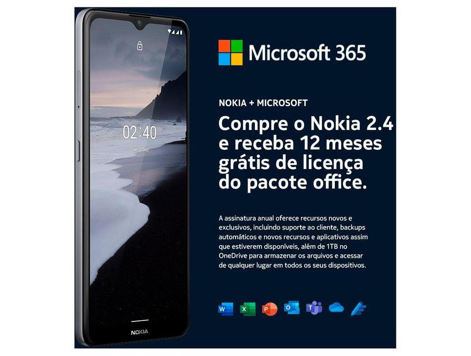 Smartphone Nokia 2.4 64GB Cinza 4G 3GB RAM 6,5” Câm. Dupla + Selfie 5MP com Pacote Offic - 6