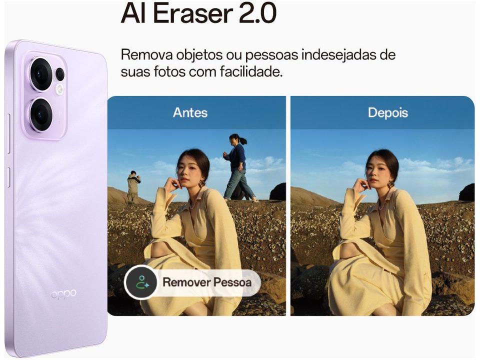 Smartphone OPPO Reno13 F 256GB Lavanda 5G 12GB RAM 6,67" Câm. Tripla + Selfie 32MP - 6