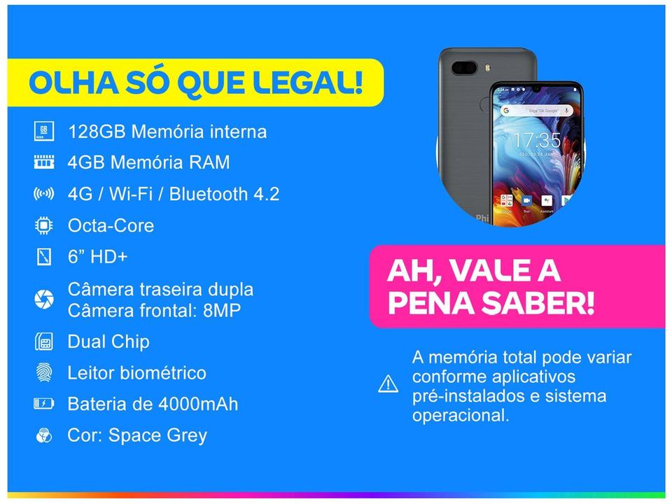 Smartphone Philco PCS02SG HIT MAX 128GB Space Grey 4G 4GB RAM Tela 6” Câm. Dupla + Selfie 8M - 1