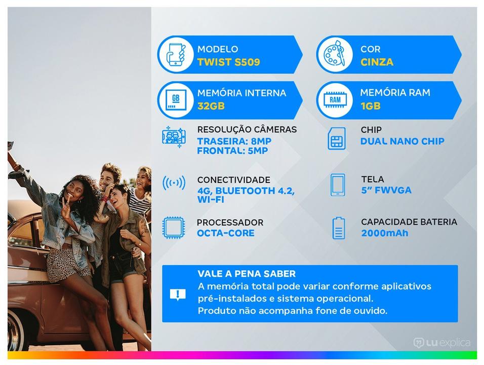 Smartphone Positivo Twist S509 32GB Cinza 4G Octa-Core 1GB RAM Tela 5” Câm. 8MP + Selfie 5M - 3