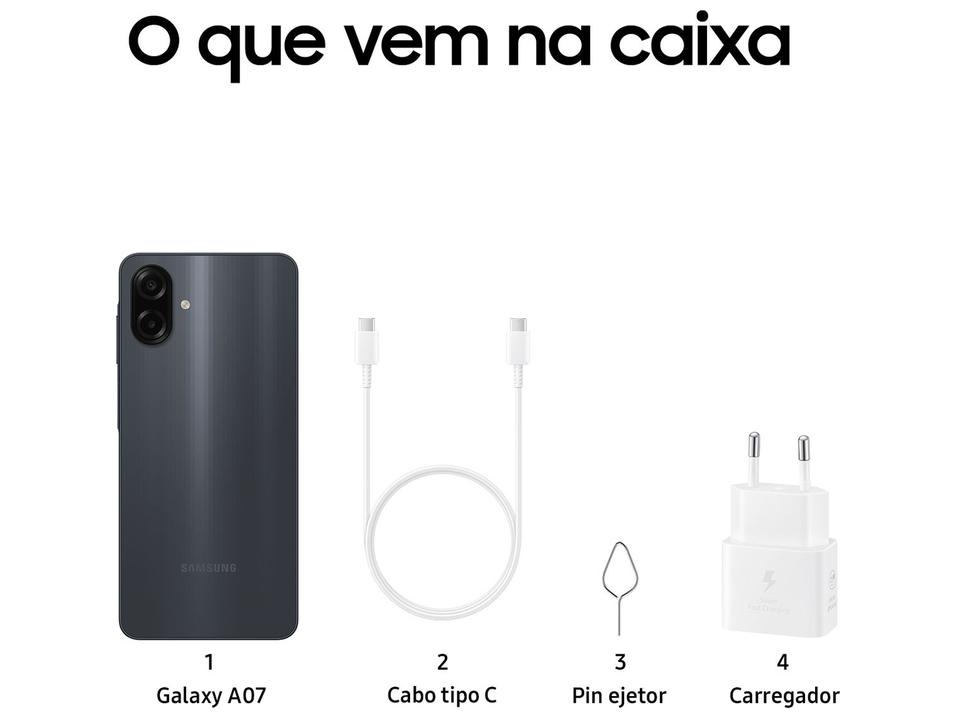 Smartphone Samsung A07 128GB Preto 4GB RAM Tela 6,7" Câm. Dupla + Selfie 8MP - 9