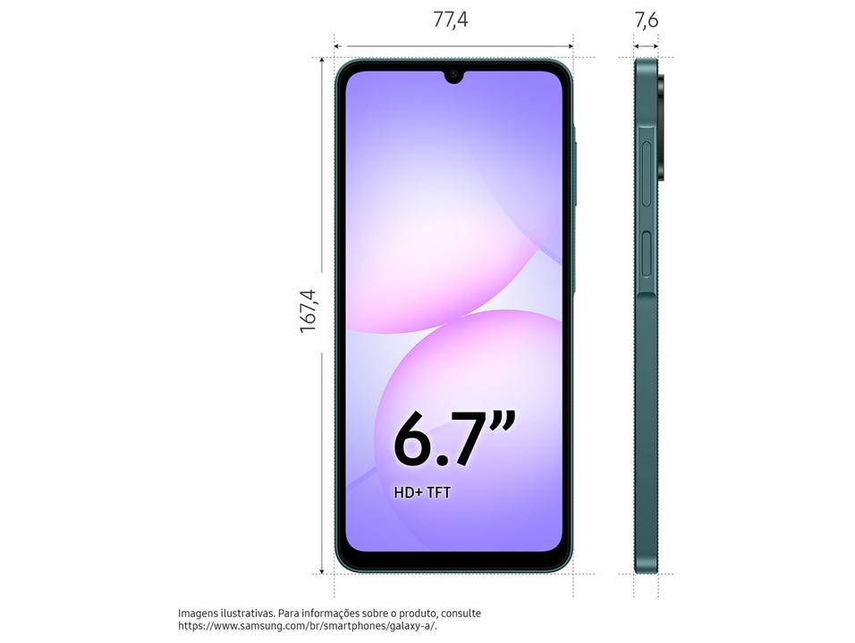 Smartphone Samsung A07 128GB Verde 4GB RAM Tela 6,7" Câm. Dupla + Selfie 8MP - 8