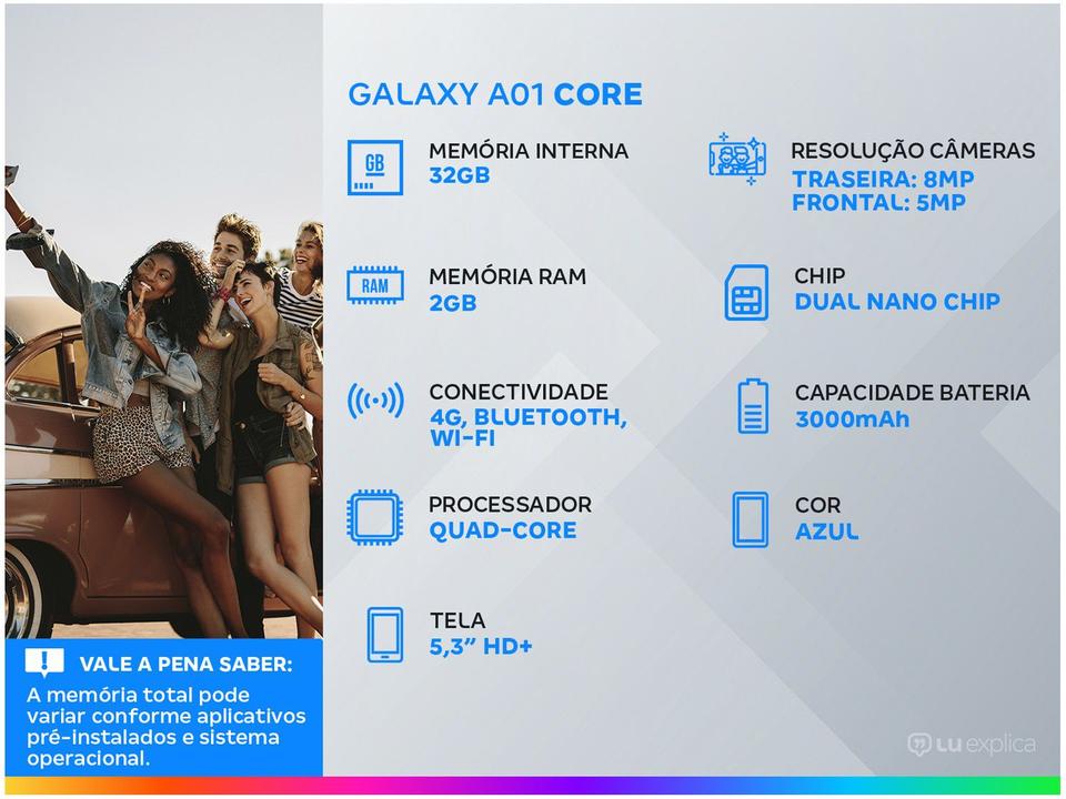 Smartphone Samsung Galaxy A01 Core 32GB Preto 2GB RAM 5,3" Câmera 8MP + Selfie 5MP Dual Chip - 1