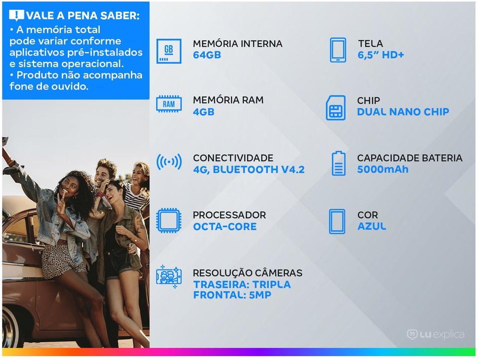 Smartphone Samsung Galaxy A03s 64GB Azul 4GB RAM 6,5" Câm. Tripla + Selfie 5MP Dual Chip - 1