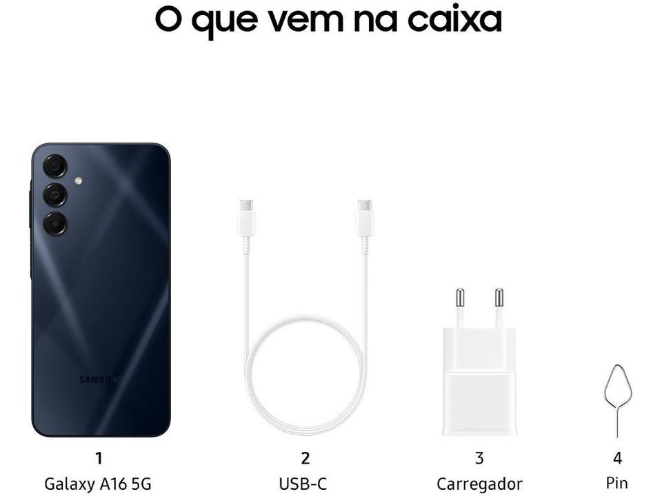 Smartphone Samsung Galaxy A16 128GB Azul Escuro 5G 4GB RAM 6,7" FHD+ Câm Tripla até 50MP + Selfie 13MP Bateria 5000mAh - 10