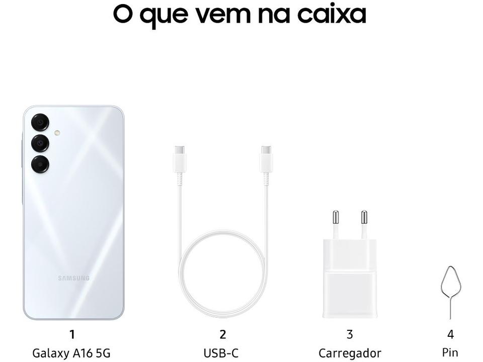 Smartphone Samsung Galaxy A16 128GB Cinza 5G 4GB RAM 6,7" FHD+ Câm Tripla até 50MP + Selfie 13MP Bateria 5000mAh - 10
