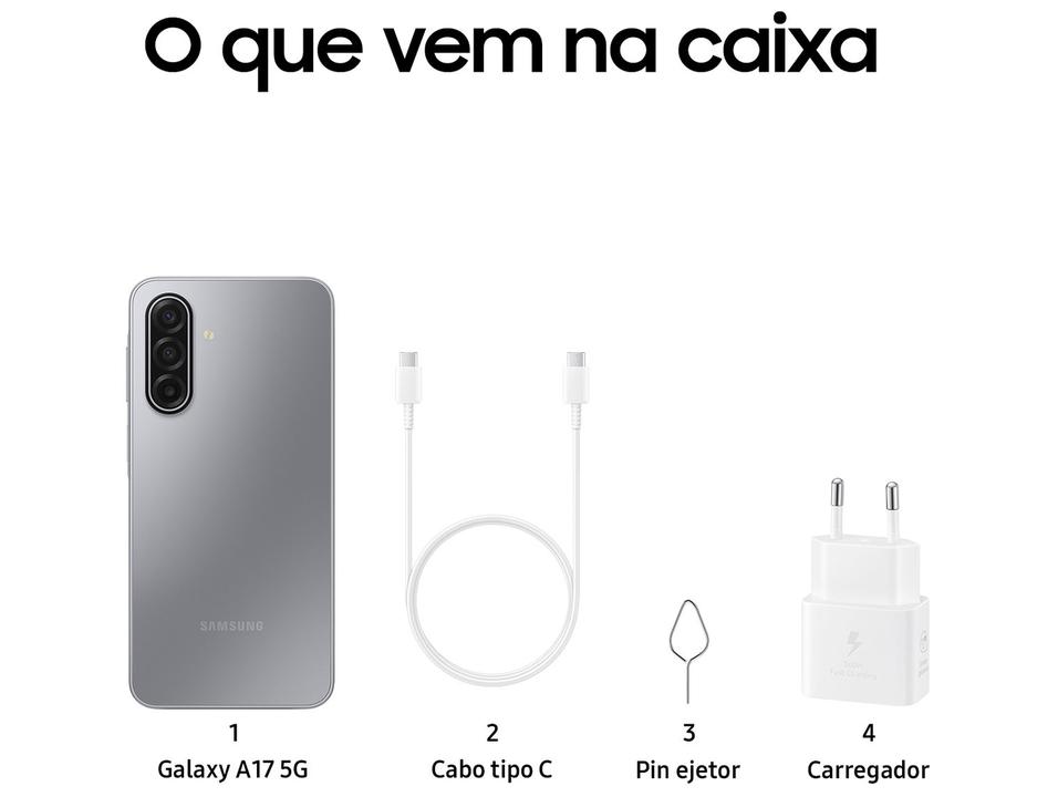 Smartphone Samsung Galaxy A17 256GB 5G 8GB RAM Cinza 6,7" Câm. Tripla + Selfie 13MP - 11