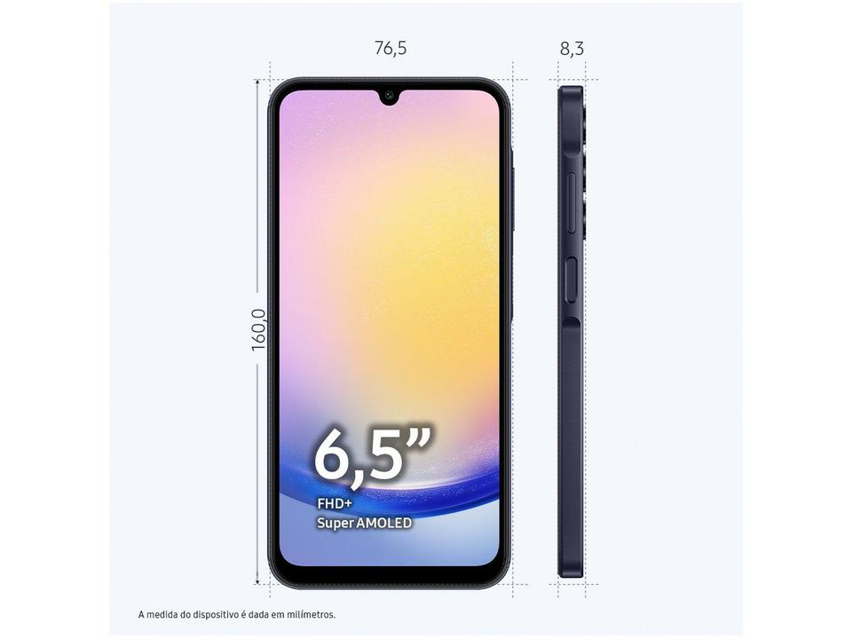 Smartphone Samsung Galaxy A25 6,5" 256GB Azul Escuro 5G 8GB RAM Câm Tripla 50MP + Selfie 13MP Bateria 5000mAh Dual Chip - 5