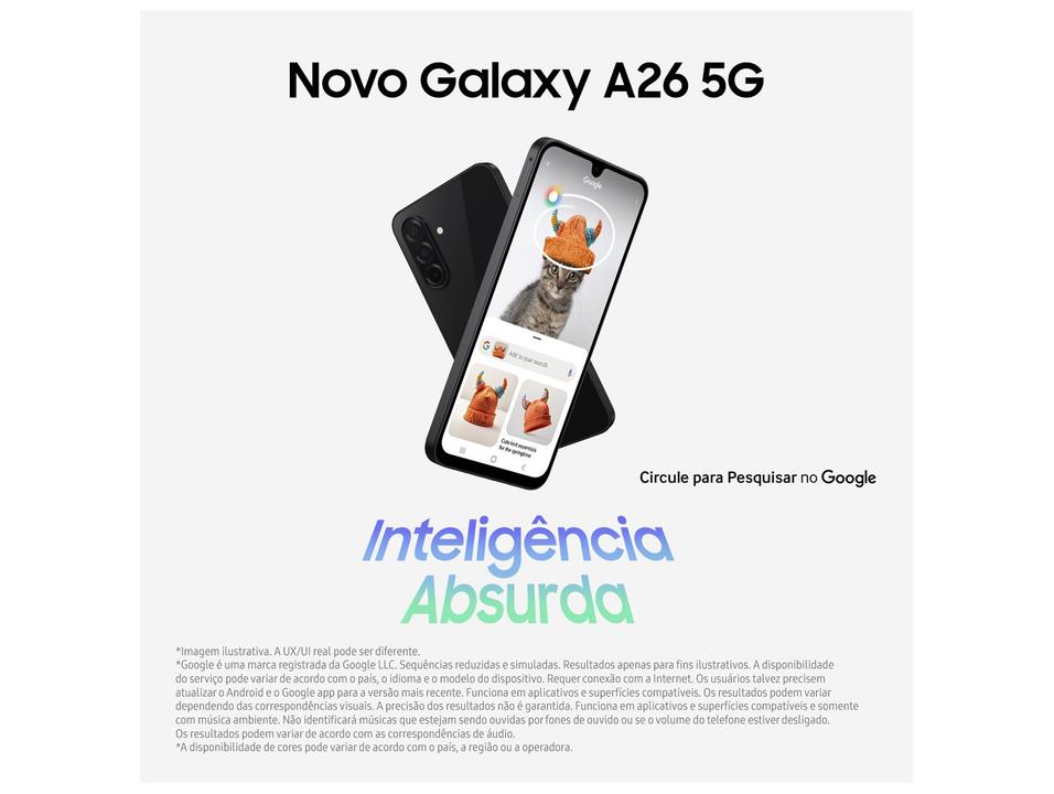 Smartphone Samsung Galaxy A26 256GB 5G 8GB RAM Preto 6.7" Câm. 50MP + 8MP + 2MP + Selfie 13MP - 7