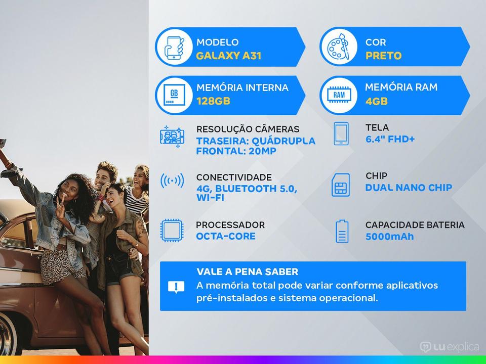 Smartphone Samsung Galaxy A31 128GB Preto 4G - 1