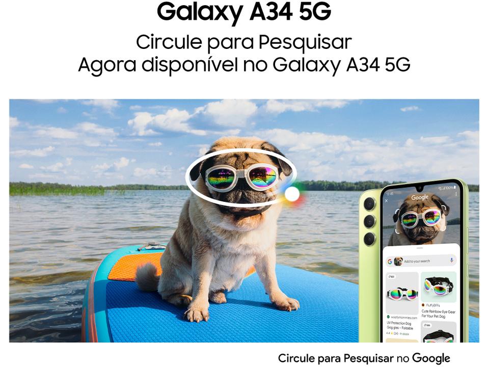Smartphone Samsung Galaxy A34 128GB Verde Lima 5G Octa-Core 6GB RAM 6,6" Câm. Tripla + Selfie 13MP Dual Chip - 5