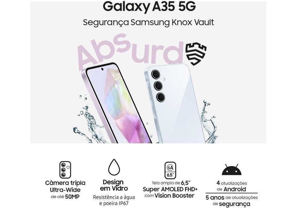 Smartphone Samsung Galaxy A35 128GB Azul Escuro 5G 6GB RAM 6,6" Câm. Tripla + Selfie 13MP Dual Chip - 6